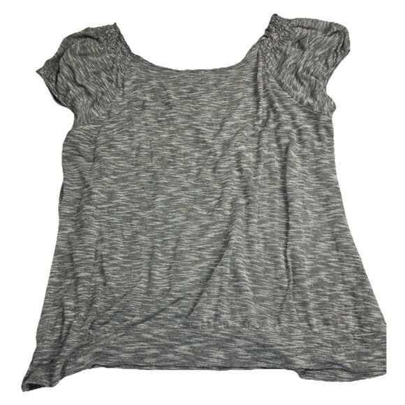 Carol Rose Top Short Sleeve Ruffle Smocked Blouse Gray Large Peasant Boho Summer - Picture 4 of 5